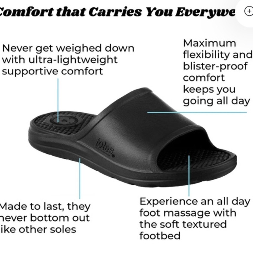 NWT Men’s Totes Everywear Black Slide Sandals (11) - Picture 2 of 9